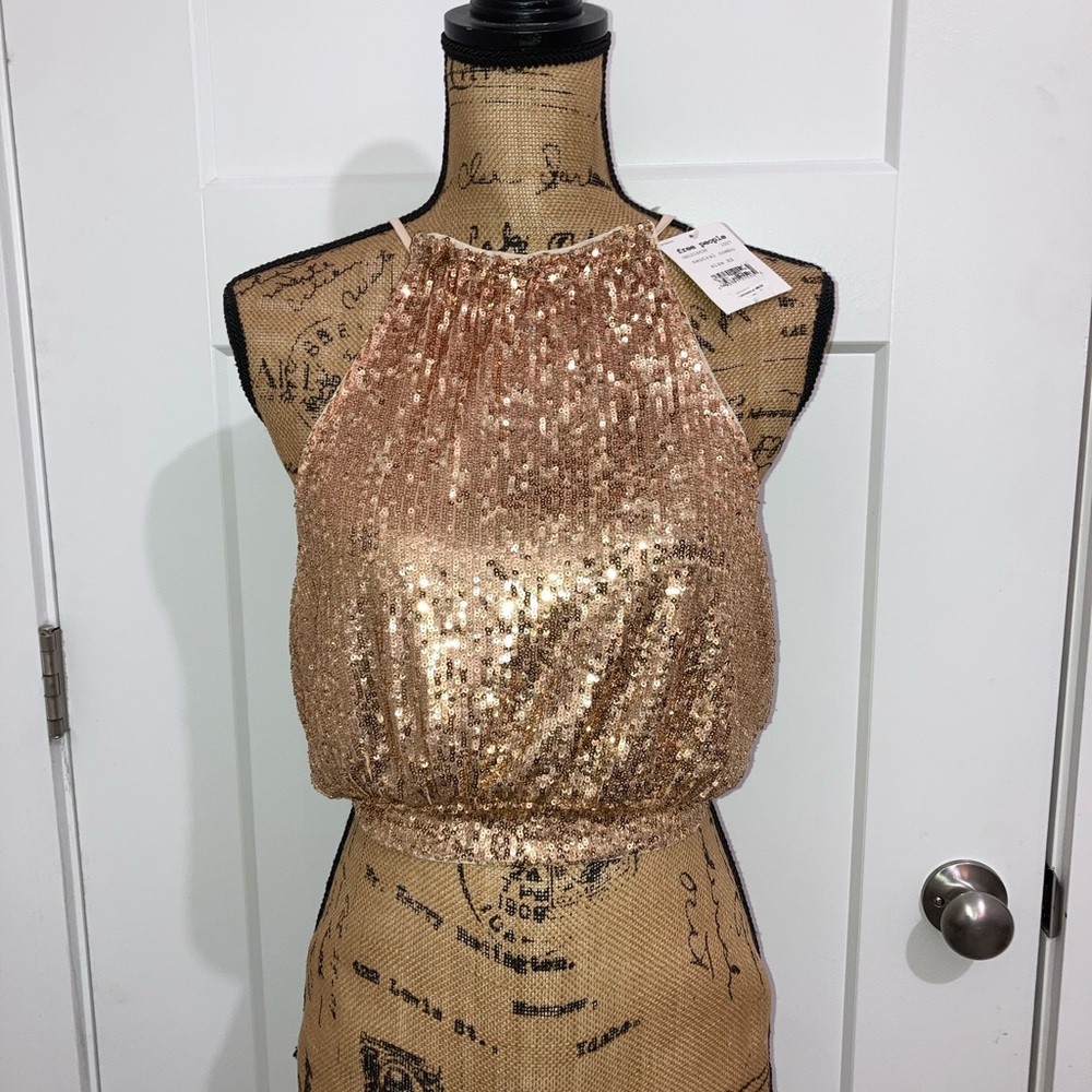 NWT Free People Dazzle the Night Gold Sequin Halter Top - Picture 1 of 9